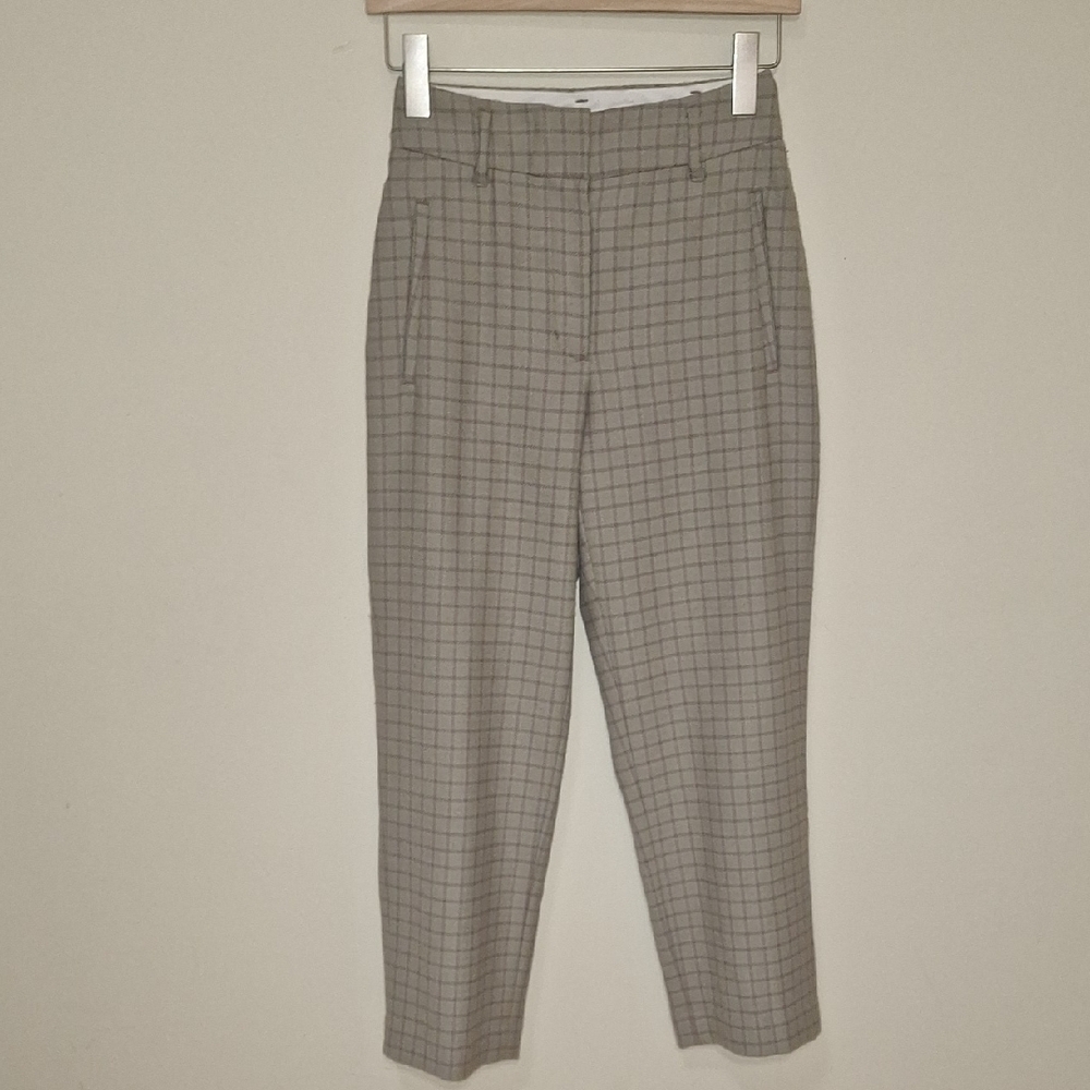 Aritzia Wilfred Tie Front Pants Wool Blend Plaid (Missing Tie) SZ 0